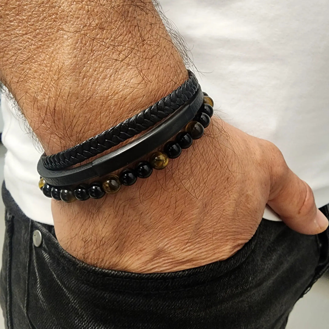 צמיד עור יוקרתי עם חרוזים לגבר